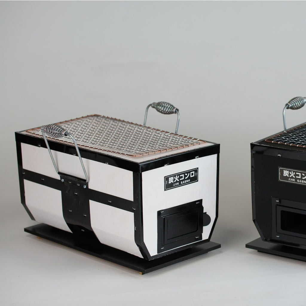 Japanese BBQ Charcoal Grill - Shichirin, Konro, Hibachi, Tabletop Barbecue - With Handles - White - Made in Japan - 6.3 x 11.8 in