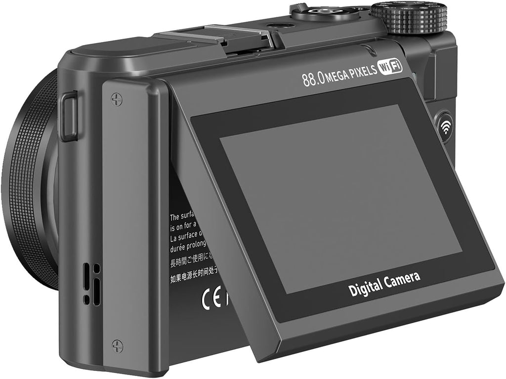 PUSOKEI 8K Digital Camera, Auto Focus 88MP Cameras for Photography, 18x Zoom WiFi Vlogging Camera, 3 inch Flip Screen, with Webcam Mode, Filter, Multiple Filters LED Fill Light (Black)