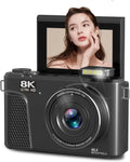 PUSOKEI 8K Digital Camera, Auto Focus 88MP Cameras for Photography, 18x Zoom WiFi Vlogging Camera, 3 inch Flip Screen, with Webcam Mode, Filter, Multiple Filters LED Fill Light (Black)