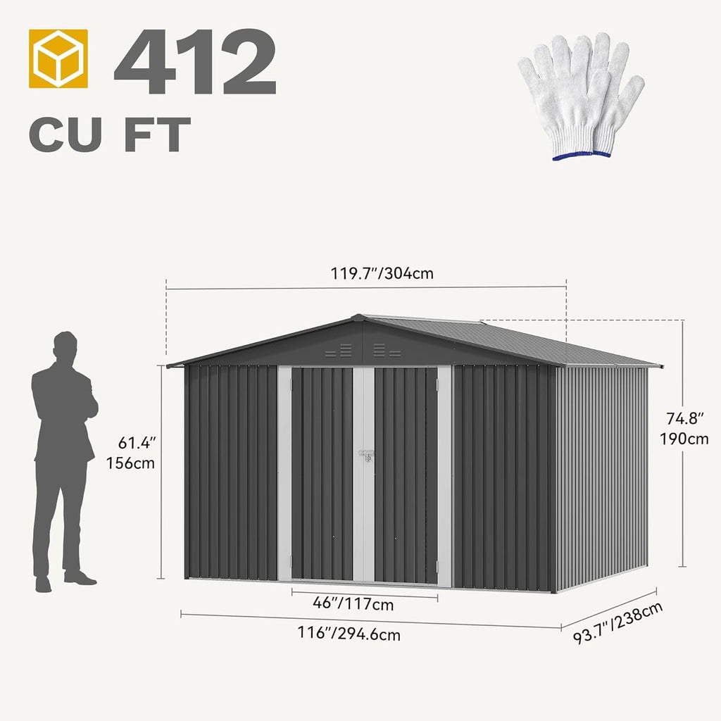 DWVO 10'x8' Large Metal Outdoor Storage Shed, Heavy Duty Tool Storage Sheds for Backyard Patio Lawn - Ideal for Bicycles, Garden Tools, and Lawn Equipment, Easy-to-Assemble, Dark Gray