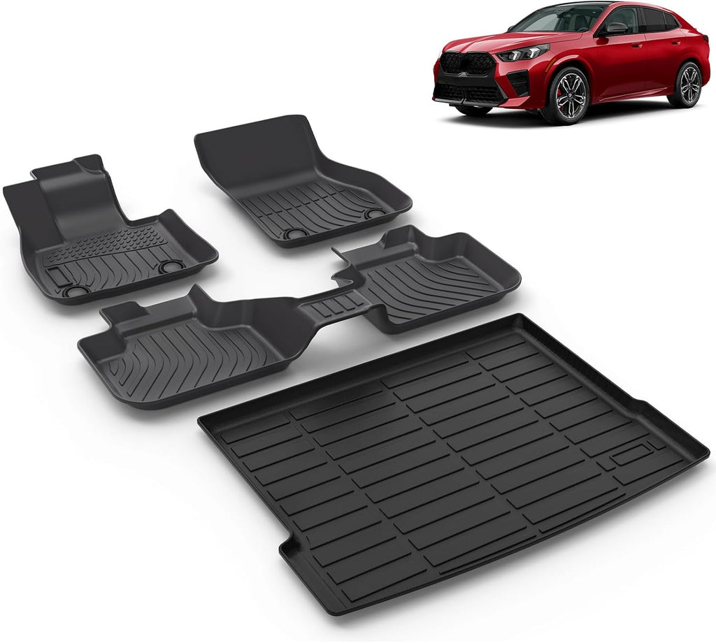 All Weather Car Floor Mats & Cargo Liner Set Fit for X2 2018 2019 2020 2021 2022 2023 Floor Liners Trunk Liner X2 Cargo Mat Accessories Black