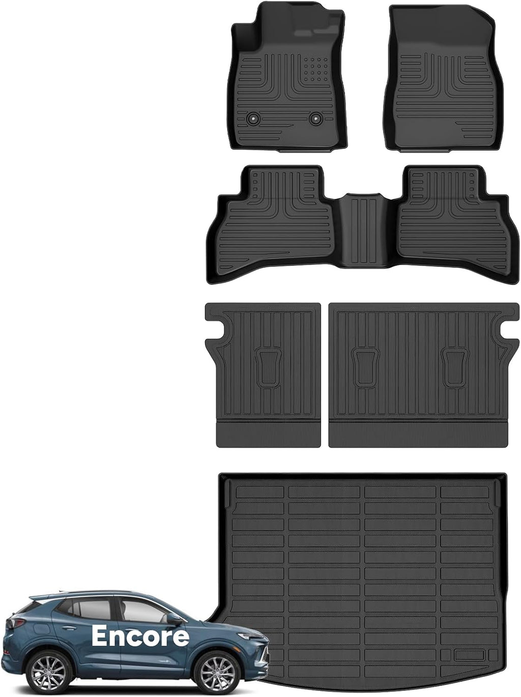 Wayhigh® Floor Mats and Cargo Mat with Seatback Cargo Set for Buick Encore GX AWD 2026-2020 Preferred/Select/Essence(Cargo Tray in Upper Deck Position) All Weather TPE Car Mats Floor Liners