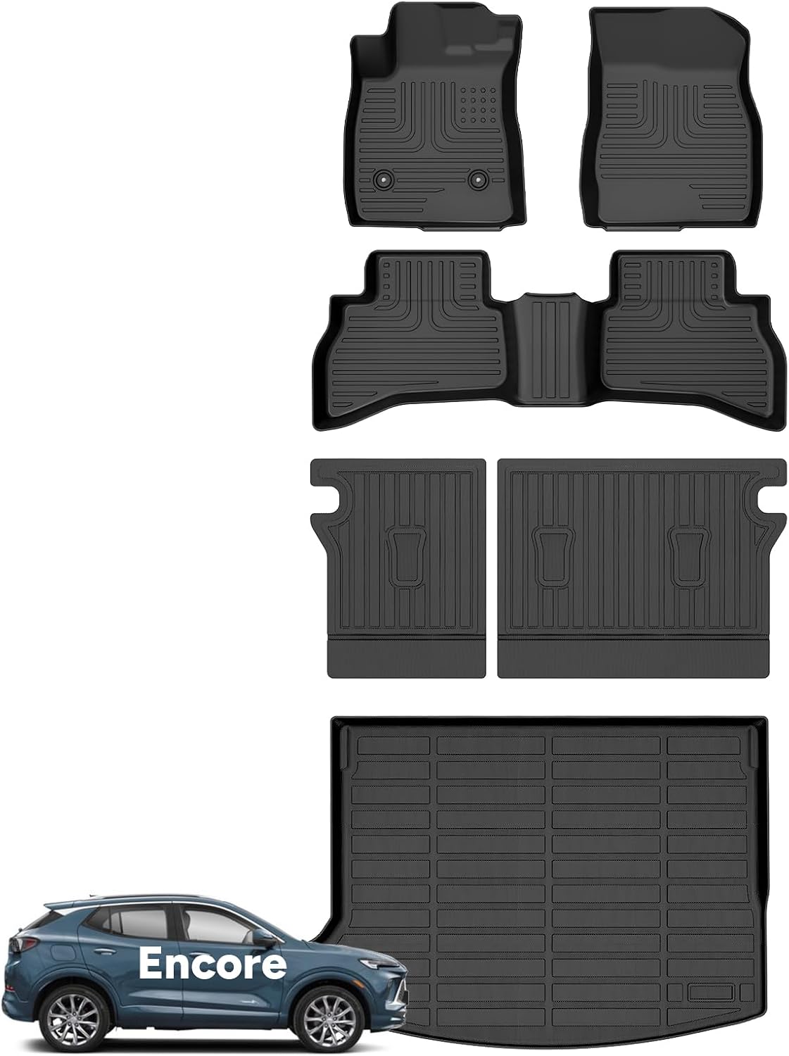 Wayhigh® Floor Mats and Cargo Mat with Seatback Cargo Set for Buick Encore GX AWD 2026-2020 Preferred/Select/Essence(Cargo Tray in Upper Deck Position) All Weather TPE Car Mats Floor Liners