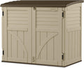 Suncast Horizontal Shed, Compact Outdoor Storage System, 34 Cu. Ft. Capacity, Sand & Slate - Lockable Multi-Wall Resin Organizer for Garbage Cans, Garden Tools, Bins, Bikes and Yard Equipment