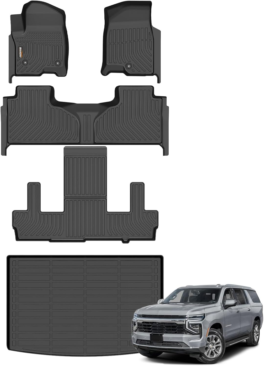 Binmotor-Floor Mats & Cargo Liner for 2021-2026 Chevy Suburban/GMC Yukon XL-7Seater (with 2nd Row Bucket Seat), All Weather Car Floor Mats Accessories for GMC Yukon XL