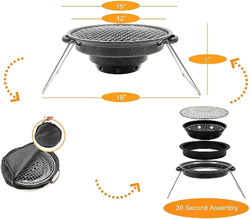 Charcoal Korean BBQ Grill Outdoor Portable BBQ Grill Stainless Steel Charcoal Grill Bracket Barbecue Stove Easy Storage Grill Table Barbecue Stove