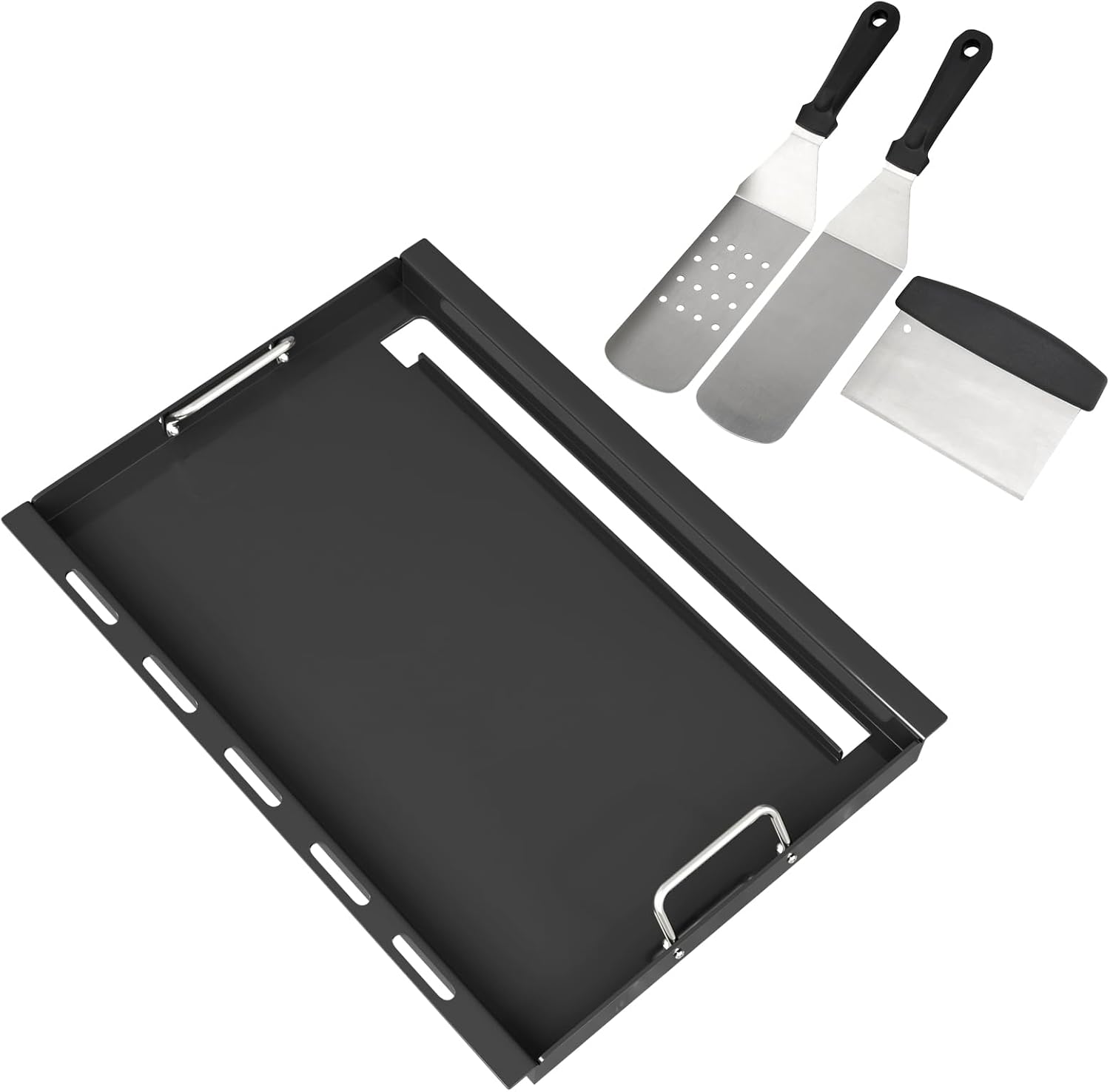 Full Size Griddle Insert with Spatula Set for Home Depot Nexgrill 5 Burner 720-0888 720-0888N, Flat Top Plate Replacement Parts for Nexgrill 4 Burner 720-0830 720-0830H Gas Grill Models, Carbon Steel
