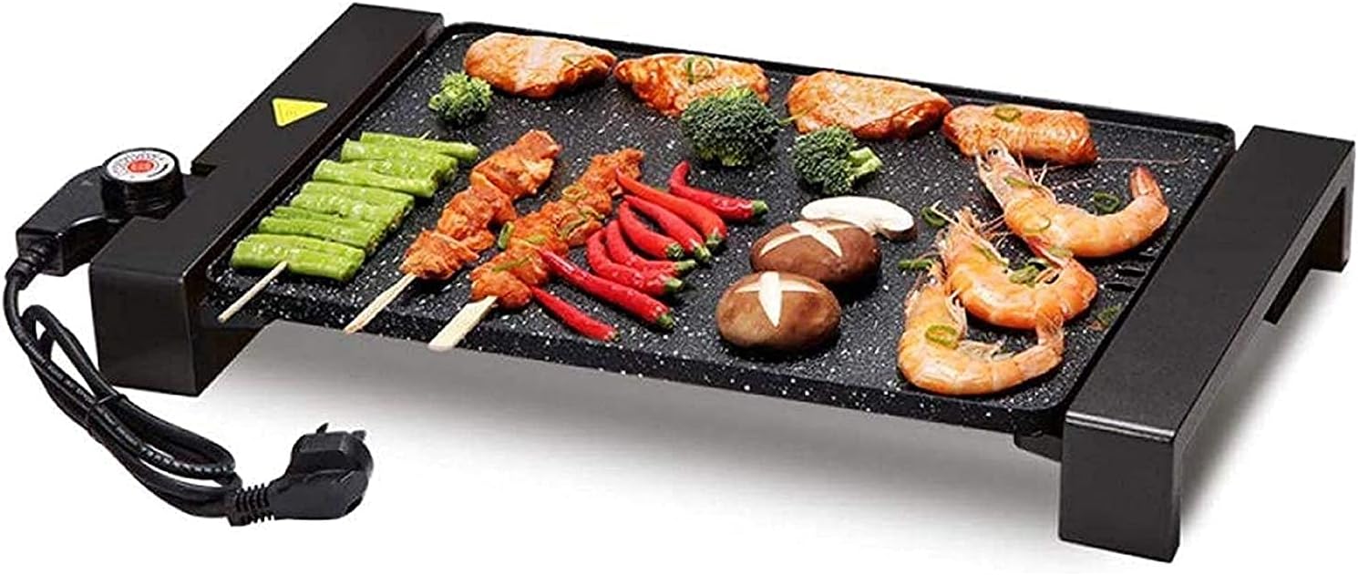 Electric BBQ Grill Indoor 28 * 94 cm Electric Teppanyaki Table Grill, BBQ Barbecue Griddle, Non-Stick Hot Plate,Smokeless,1700W (Color : Black)