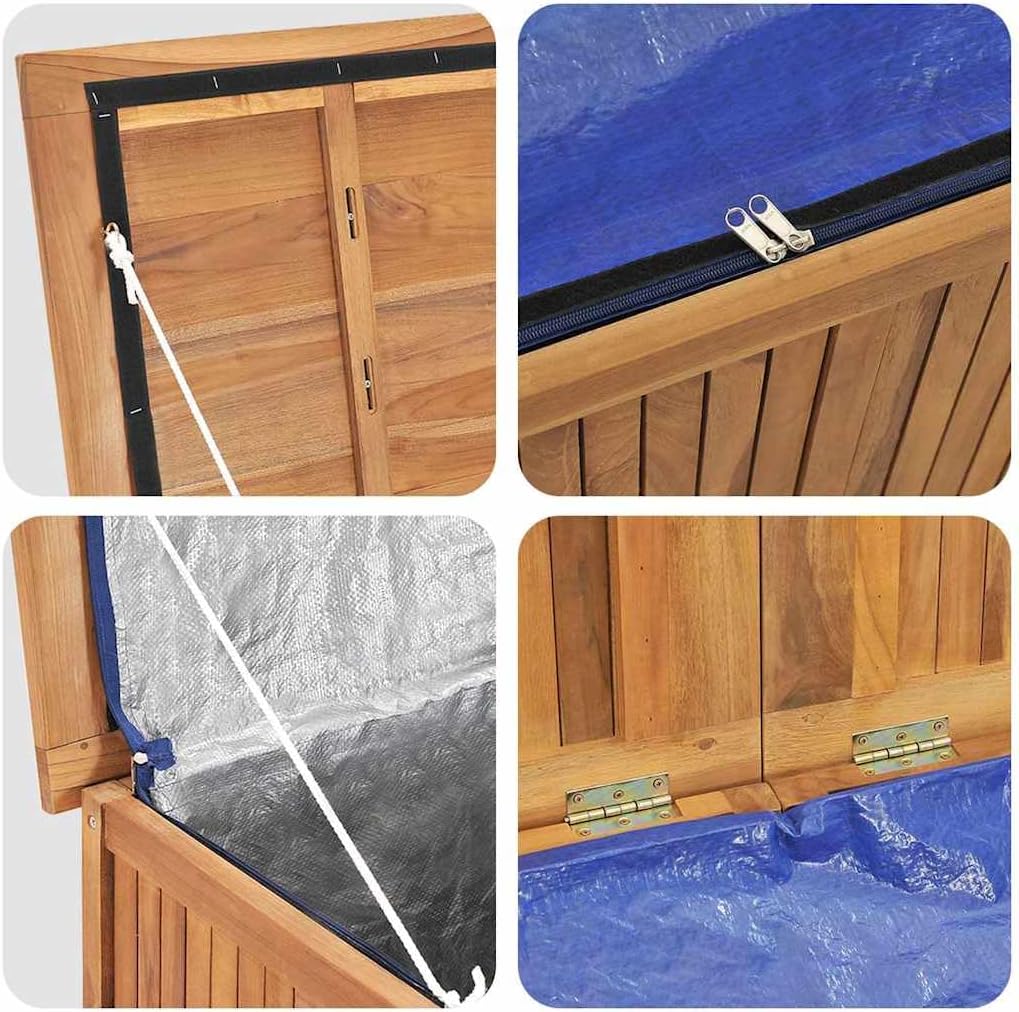 vidaXL Solid Teak Wood Patio Storage Box - Rustic Design, Ample Storage Space, Water-Resistant Lining, Easy Assembly - Ideal for Indoor and Outdoor Use - Brown