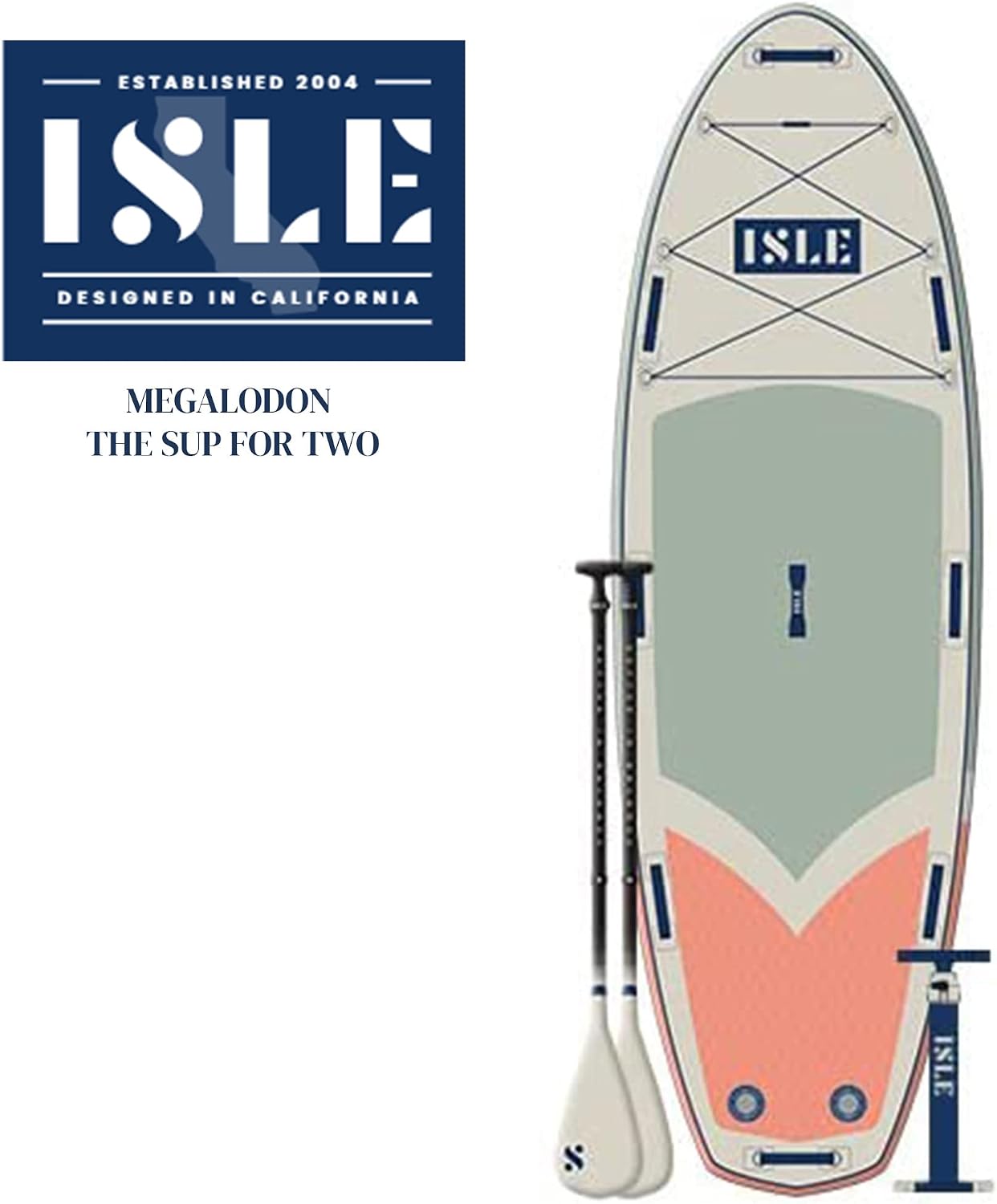 ISLE Megalodon Inflatable Stand Up Paddle Board & iSUP Bundle Accessory Pack - Up to 1,050 lbs Capacity — Durable, Lightweight, Stable — 12' L x 45' W x 8' OR 15' L x 56' W x 8'