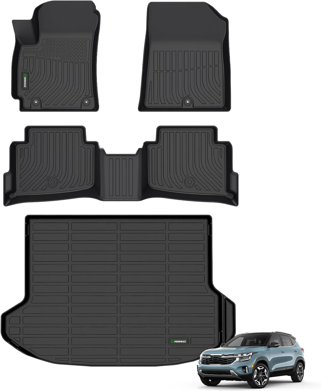 ANBINGO® Floor Mats & Cargo Liner for Kia Seltos 2024 2025 2026, TPE All Weather Car Mats 2024 2025 2026 Seltos S, LX, EX, X-Line, Cargo Tray in The Highest Position (Only for U.S.A. and Canada)