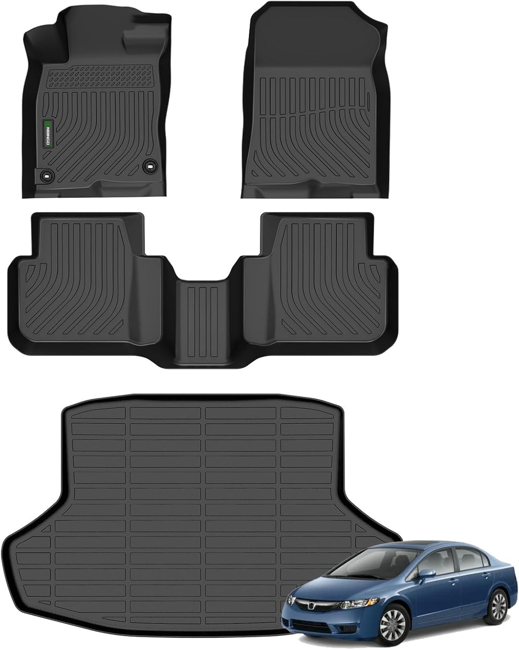 ANBINGO® Floor Mats & Cargo Liner for 2006-2011 Civic Si & Sedan (Not for Civic Coupe) All Weather Car Floor Mat Floor Liners for Honda Accessories-Black