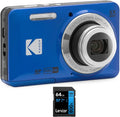Kodak FZ55BL PIXPRO Digital Camera Blue Bundle with Lexar 64GB High-Performance 800x UHS-I SDHC Memory Card Blue Series