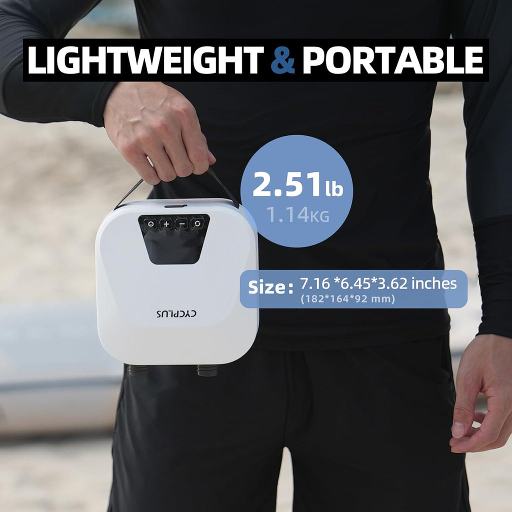 CYCPLUS 20PSI High Pressure Smart SUP Air Pump, Rechargeable Battery-Powered, Intelligent Dual Stage Inflation & Deflation, Auto-Off Air Pump for Stand Up Paddle Boards,Surfing Kite, Tent, Mattress