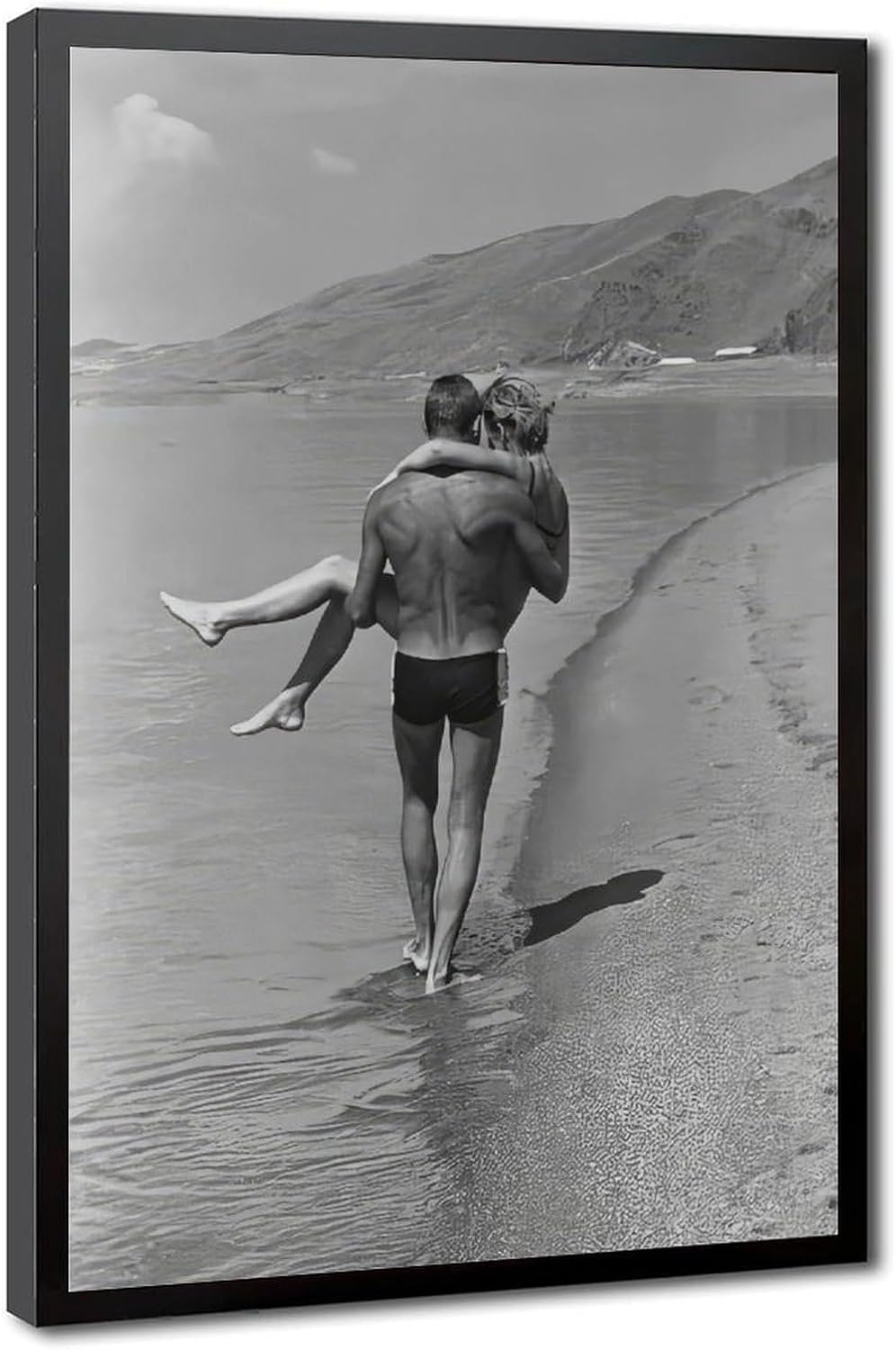 UXCBIA Young Couple Walking by The Lake, 1960s Black And White Retro Poster Canvas Poster Wall Art Decor Print Picture Paintings for Living Room Bedroom Decoration Black Frame 24x36in(60x90cm)