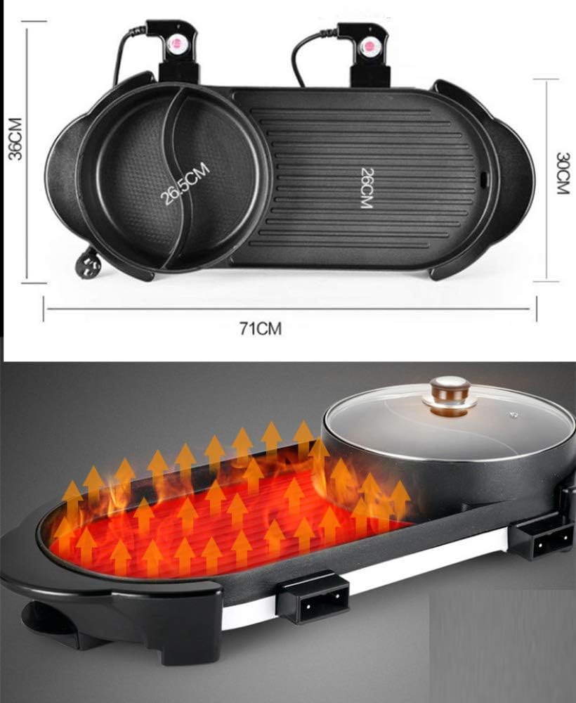 BBQ - The Electric Korean Barbecue Hot Pot Maifan Stone Multifunction and Hot Pot Table Grill and Fondue with Ceramic Coating 1500W [Energy Class A],Roundpot