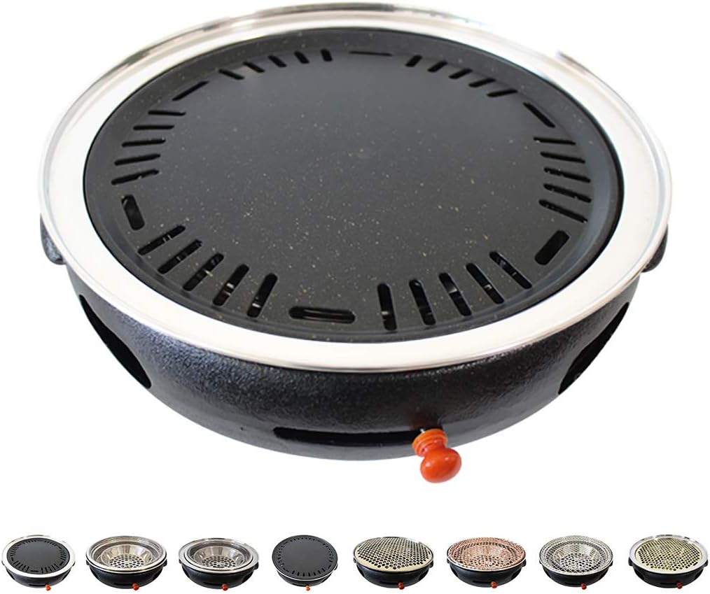 BBQ Barbeque Barbecue Grill,BBQ,Round Flat Mesh,Korean Smoke-Free Household Charcoal Grill,Indoor and Outdoor Barbecue Grill,34.5cm (Color : A)