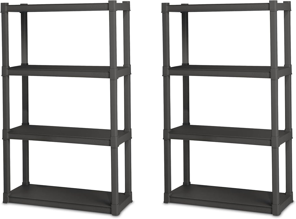 Sterilite 2-Pack 4 Shelf Unit, Heavy-Duty Shelving Storage and Utility Rack - Standing Plastic Organizer Shelves for Kitchen, Bathroom, and Garage