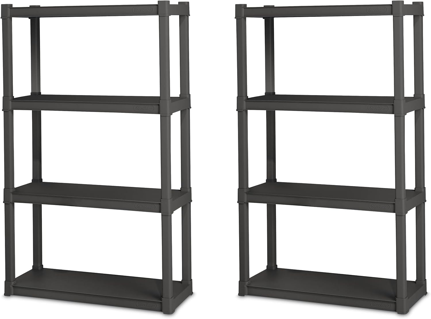Sterilite 2-Pack 4 Shelf Unit, Heavy-Duty Shelving Storage and Utility Rack - Standing Plastic Organizer Shelves for Kitchen, Bathroom, and Garage