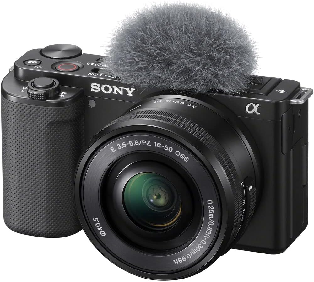 Sony ZV-E10 Mirrorless Camera Black with 16-50mm Power Zoom Lens (ILCZV-E10L) – 24.2 MP APS-C Sensor, 4K Video, Vari-Angle Screen w/ 64GB Memory Card, Bag, Card Reader and More