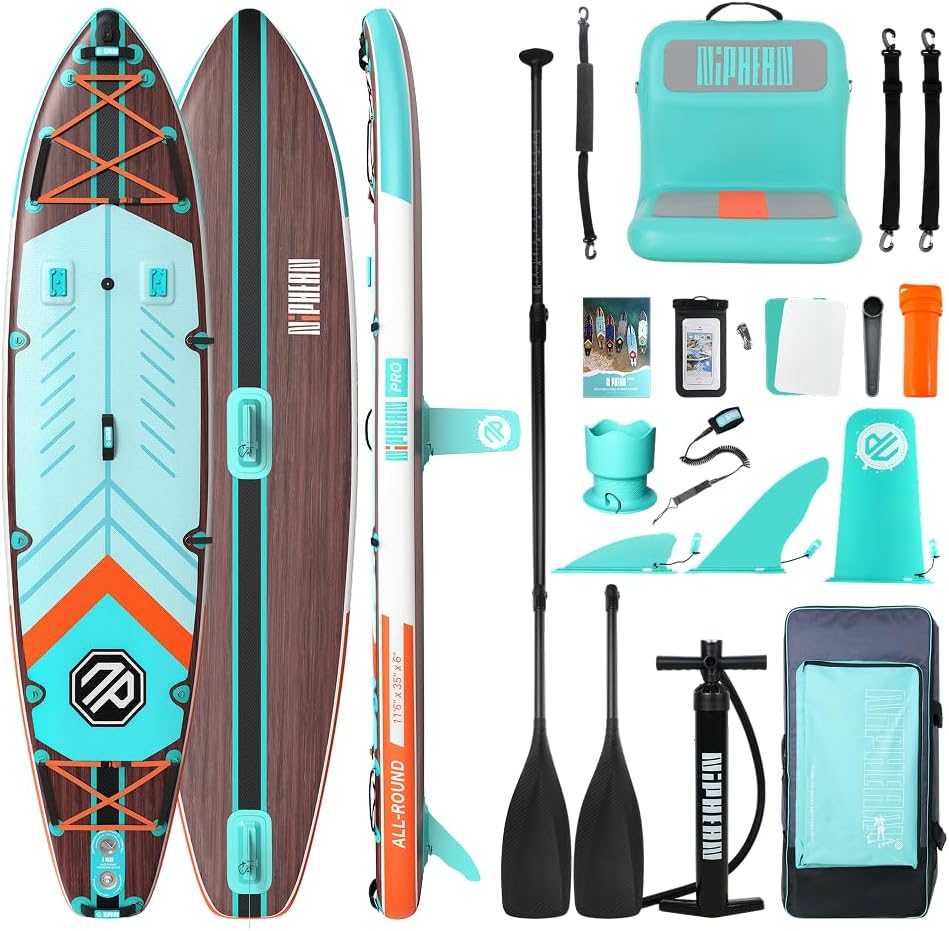 Niphean PRO (Extra Large) Inflatable Paddle Board with Seat, 11'6'/12'6' Stand Up Paddle Board with Pressure Gauge, StabilTrac Fin, Upgraded All-Round/Touring SUP for Adult Adventures, 2+1 Person