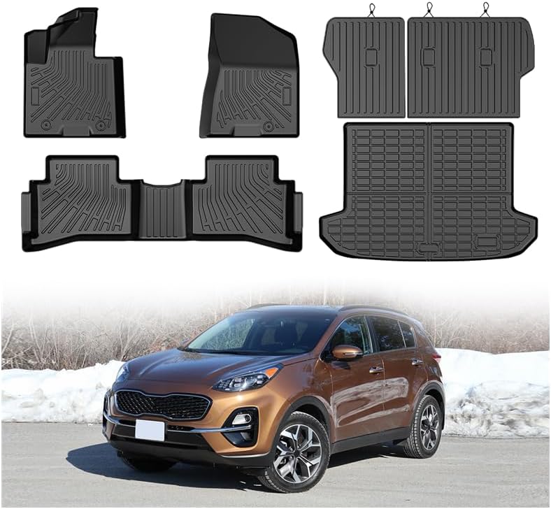 Mixsuper Sportage Floor mats-Floor Mat & Cargo Liner for Kia Sportage (Gas ONLY) 2017-2022,All Weather TPE Rubber Floor Liners Protection for Sportage Accessories,Full Set Anti-Slip Car Mats,Black