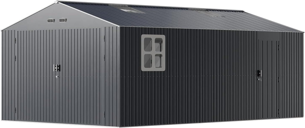 WACASA 13x20x8.3 FT Large Metal Garage Shed, Ultra-Reinforced Truss System, 18-Gauge Powder-Coated Frame, 100 PSF Snow & 150 MPH Wind Rated, Skylight Dual-Entry Outdoor Storage Building and Carport