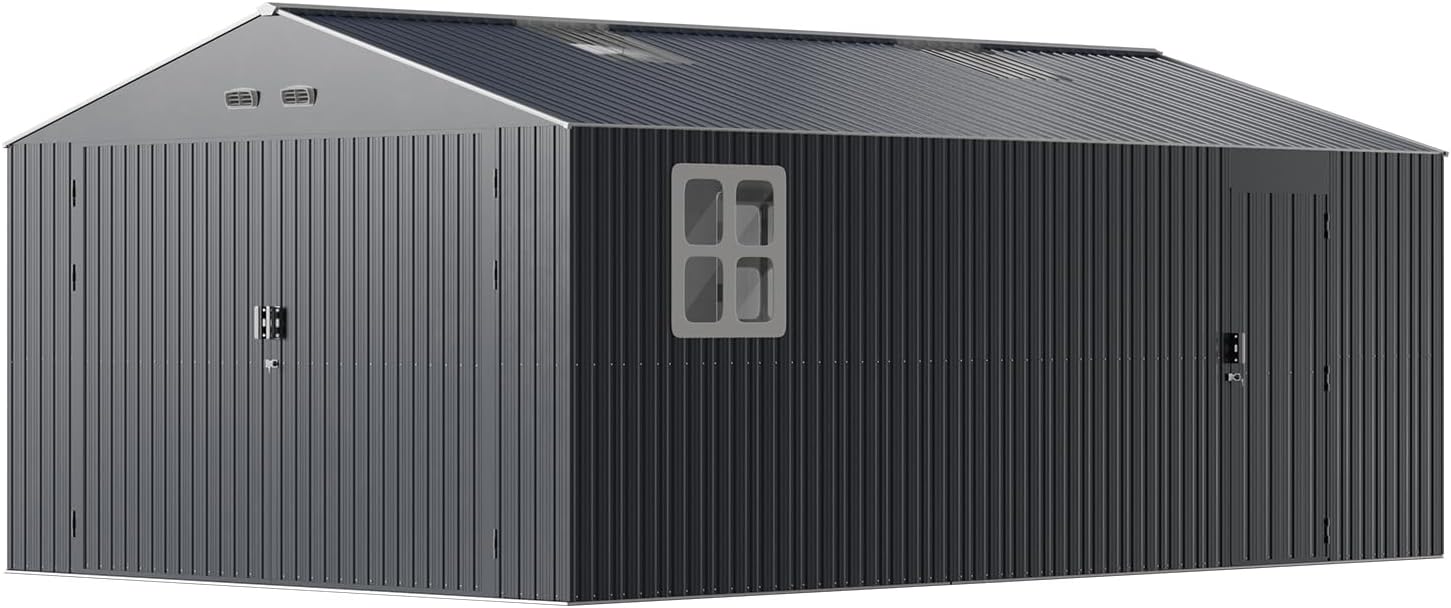 WACASA 13x20x8.3 FT Large Metal Garage Shed, Ultra-Reinforced Truss System, 18-Gauge Powder-Coated Frame, 100 PSF Snow & 150 MPH Wind Rated, Skylight Dual-Entry Outdoor Storage Building and Carport