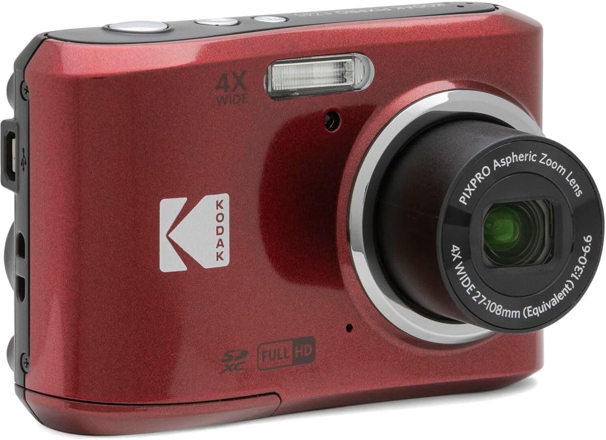 KODAK PIXPRO FZ45 16MP CMOS Sensor Digital Camera 5X Optical Zoom with Sunshine Photo Microfiber Cleaning Cloth (Basic Bundle, Red)