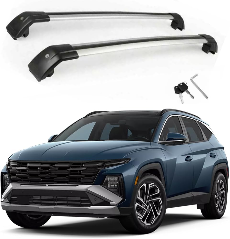 Lockable Roof Rack Cross Bars Compatible with Hyundai Tucson 2022 2023 2024 2025 SEL SEL Premium Limited（with roof Rails） Luggage Cargo Carrier Anti-Theft Metal Roof Rack Cross Rails Silver Black