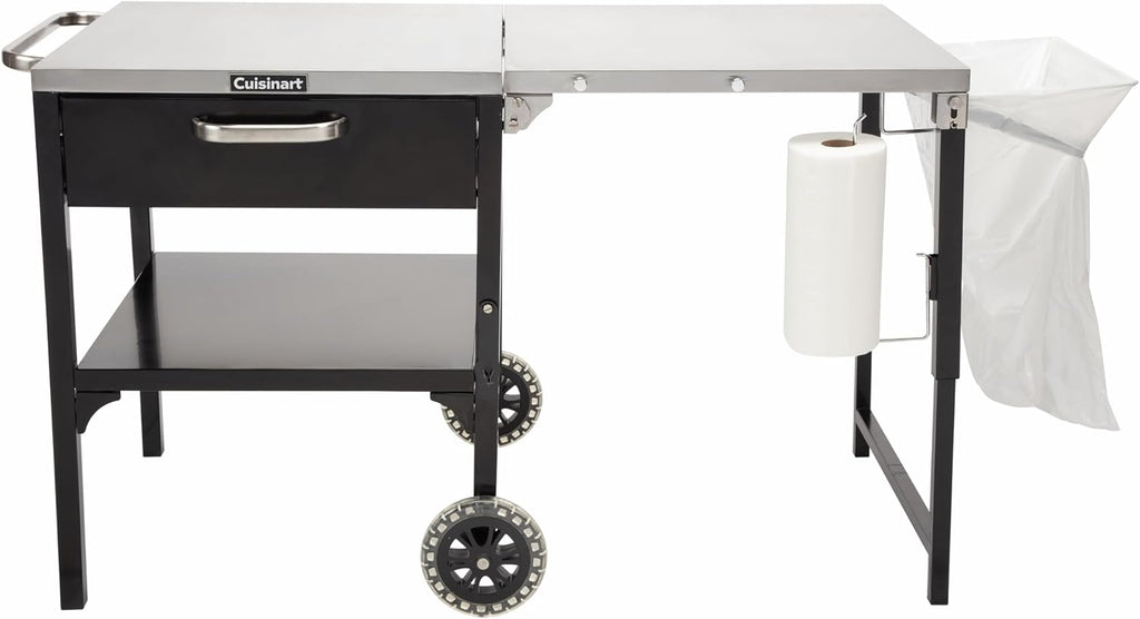 Cuisinart Prep 'n Cook Outdoor Table and Grill Stand, Stainless Steel Folding Table with Wheels, 48' x 24' Prep Station for Home BBQ, Tailgates, Cookouts