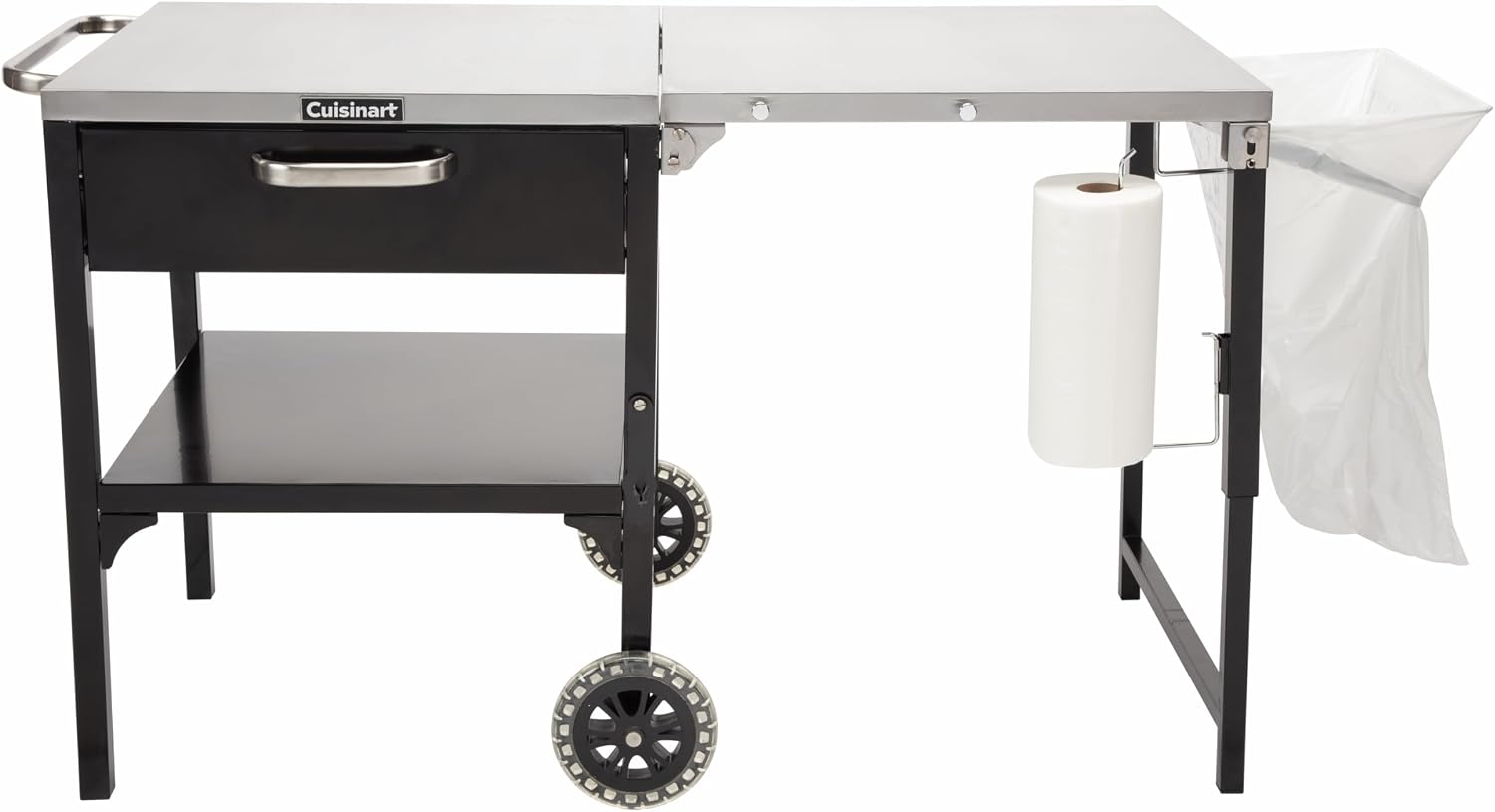 Cuisinart Prep 'n Cook Outdoor Table and Grill Stand, Stainless Steel Folding Table with Wheels, 48' x 24' Prep Station for Home BBQ, Tailgates, Cookouts