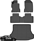 Wayhigh® Floor Mats & Cargo Liner for Honda Civic 2006-2011 8th Gen Civic Si Sedan (Not Fit Coupe) All Weather TPE Car Mats Waterproof Heavy Duty Floor Liners Custom Fit for Civic Accessories