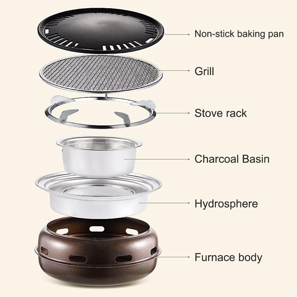Multifunctional Charcoal Barbecue Grill, Household Korean BBQ Grill, Portable Camping Grill Stove, Tabletop Smoker Grill (Set b)