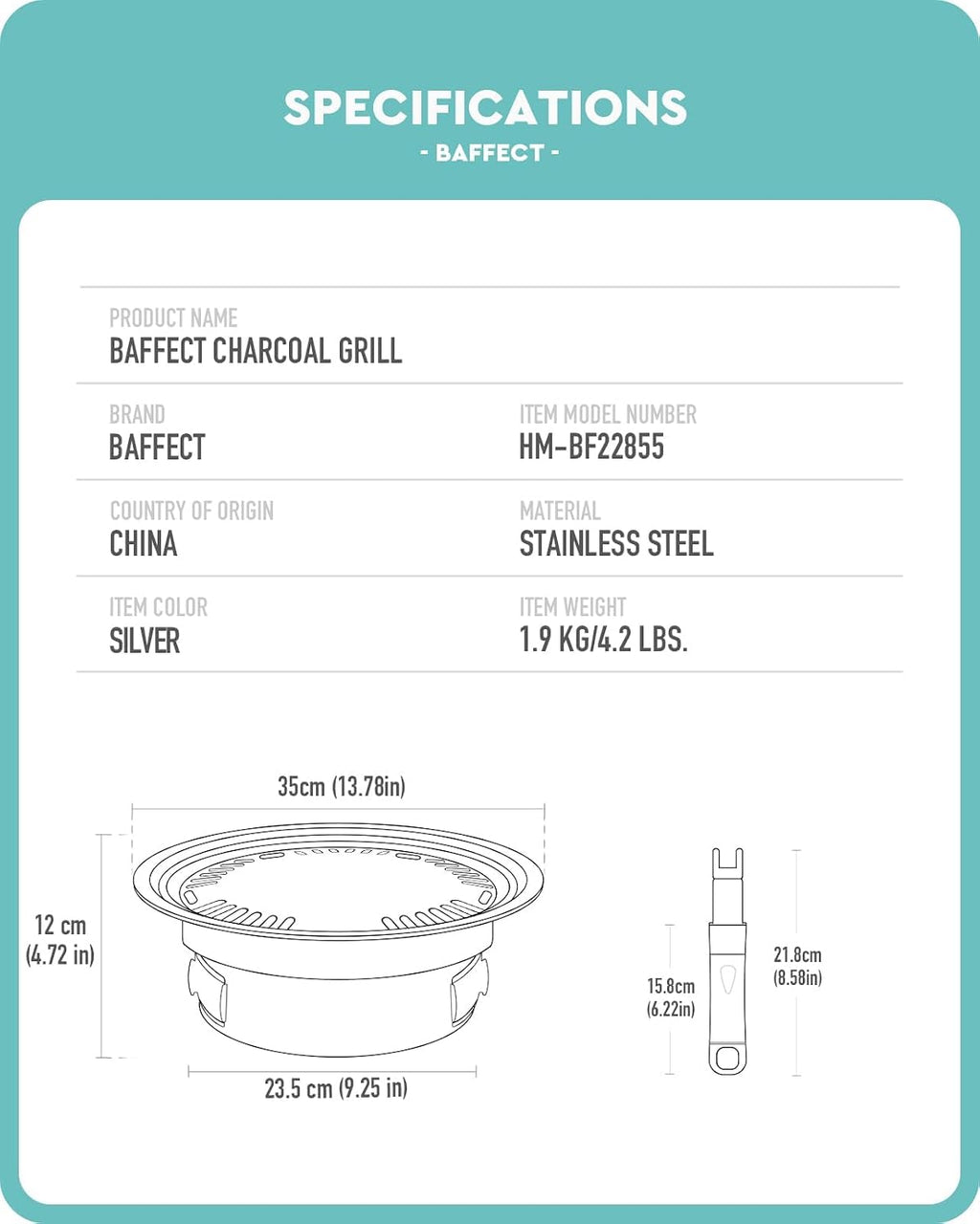 EKsma BBQ Charcoal Grill, 13.7 inch Non-Stick Stainless Steel Korean Barbecue Grill, Portable Charcoal Stove for Outdoors Camping Picnic and Indoor Party Cooking