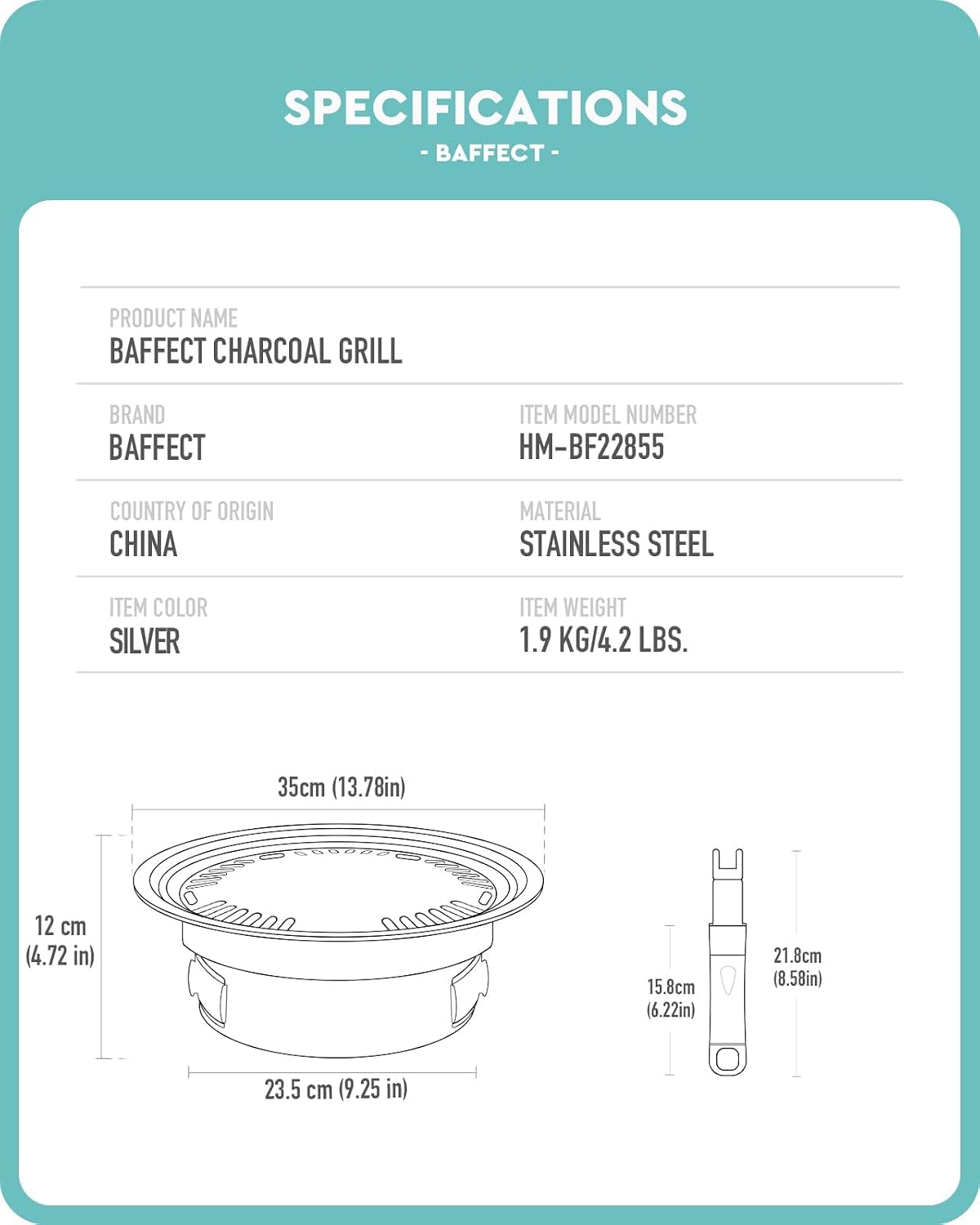 EKsma BBQ Charcoal Grill, 13.7 inch Non-Stick Stainless Steel Korean Barbecue Grill, Portable Charcoal Stove for Outdoors Camping Picnic and Indoor Party Cooking