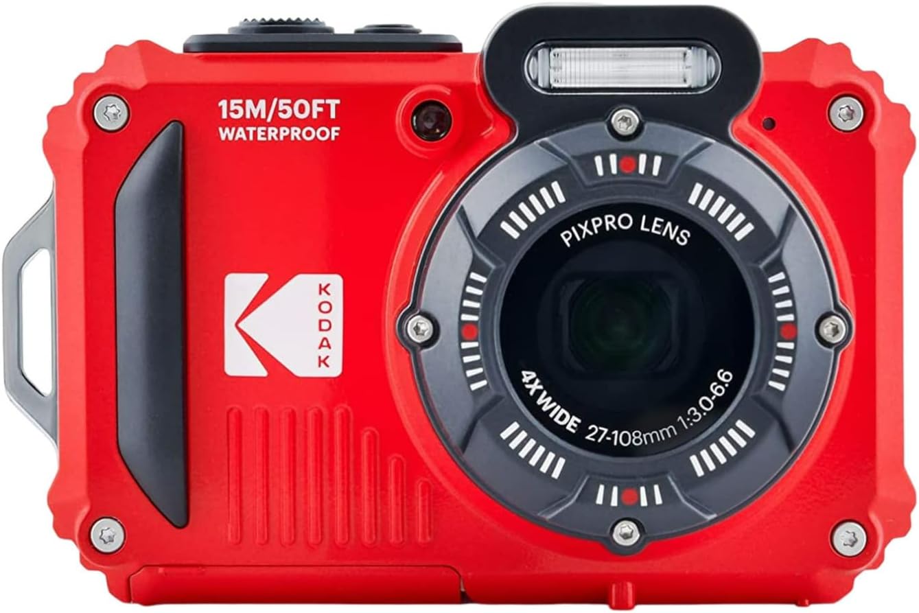 Kodak PIXPRO WPZ2 Rugged Waterproof 16MP Digital Camera with 4X Optical Zoom (Red) and 32GB microSDHC Card with Adapter Bundle (2 Items)