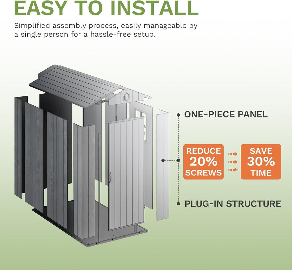 Patiowell 4' x 6' Outdoor Storage Shed with Floor, Plastic Shed Outside Resin Tool Shed with Window and Lockable Door for Backyard Garden Patio Lawn, Dark Grey (Fit-it Shed)