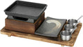 Japanese BBQ Grill Set, Portable Alcohol Barbecue Stove with Non-Stick Baking Pan, Dinner Plate, Seasoning Cups, and Wooden Base for Yakiniku, Yakitori,B