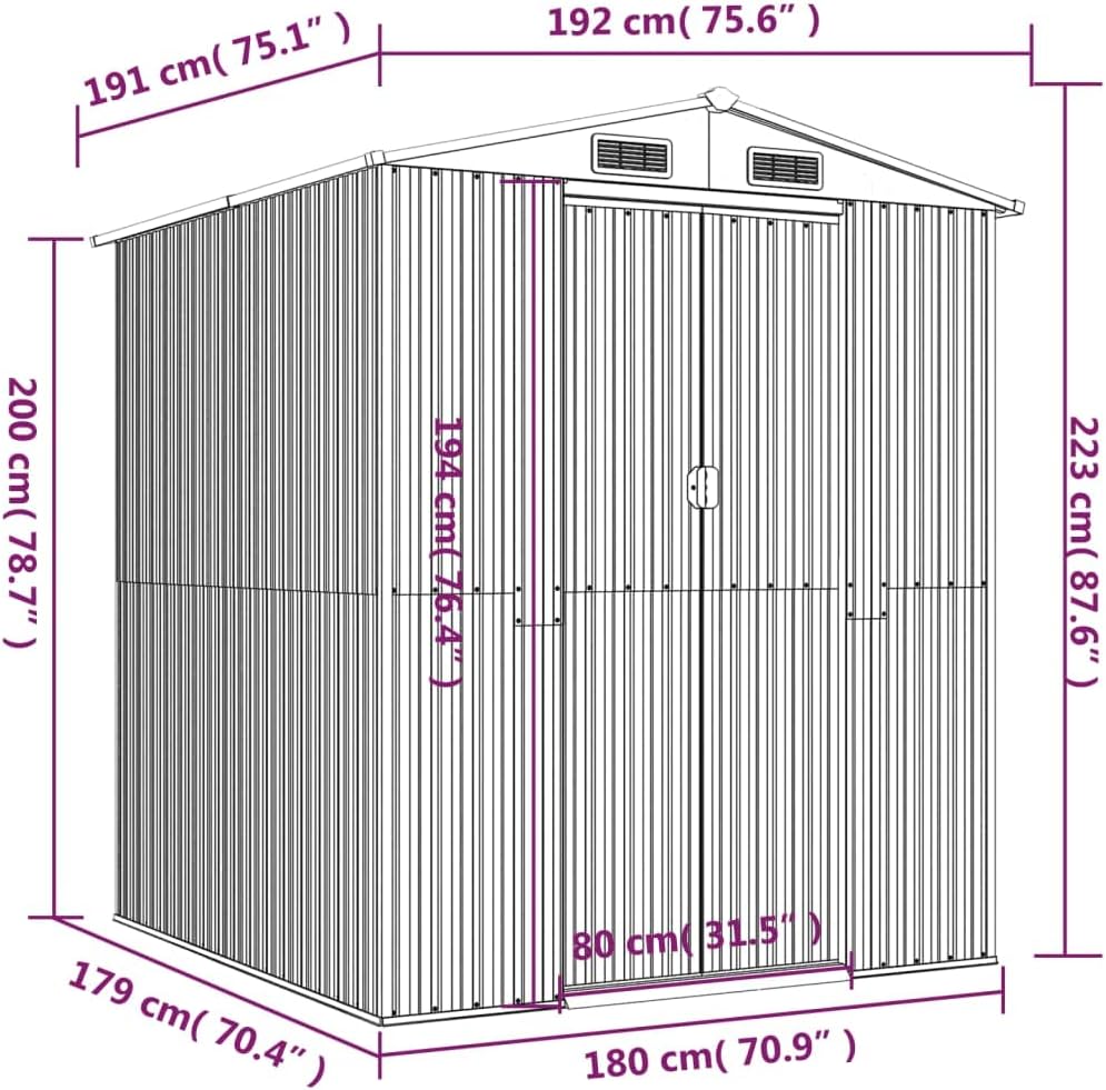 vidaXL Garden Shed - Light Brown Galvanized Steel Storage Solution / 75.6'x75.2'x87.8' / Ideal for Outdoor Tools, Garden Equipment & Pool Essentials