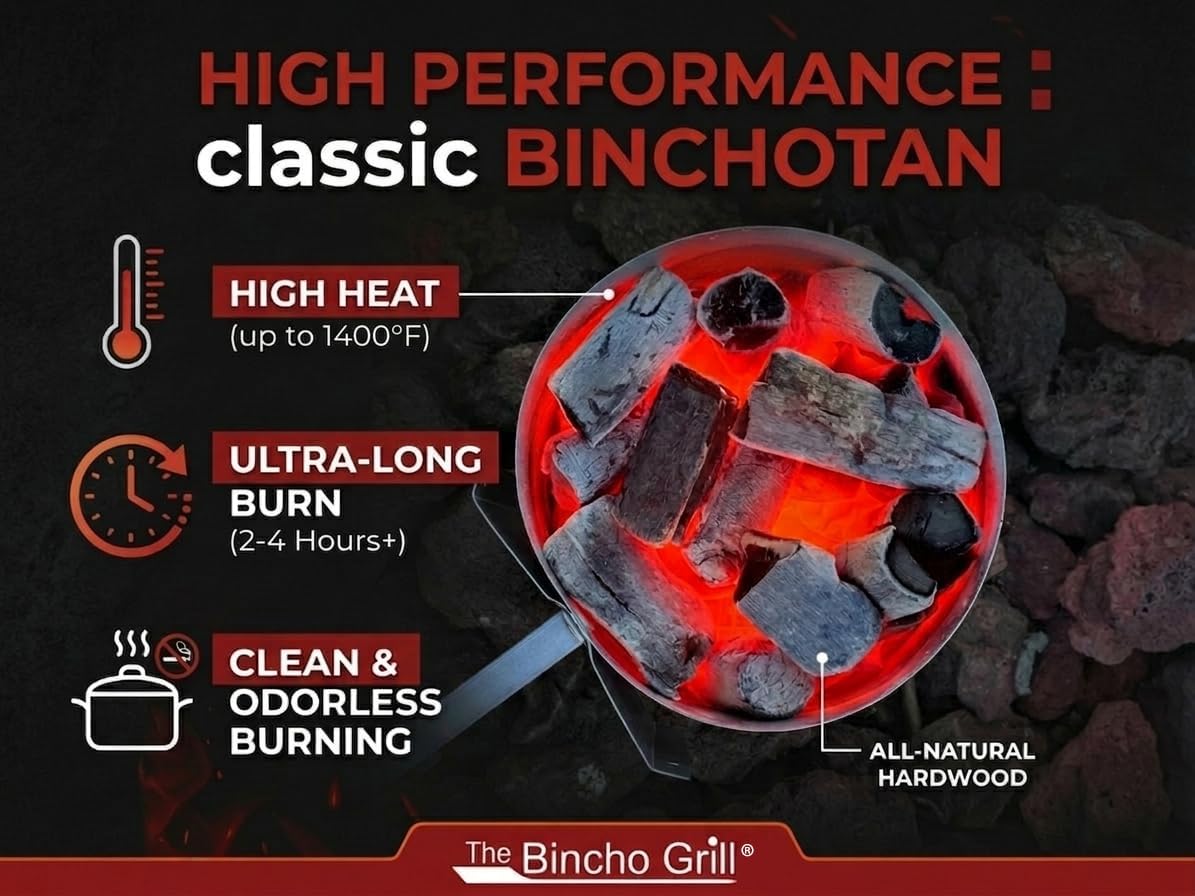 The Bincho Grill Classic Binchotan Charcoal 22lbs (2-Packs of 11lbs)– 100% Natural Hardwood for Japanese BBQ, Yakitori & Charcoal Grills. High Heat, Clean Burn, Low Smoke, No Spark
