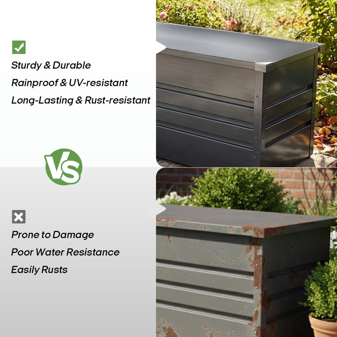 260 Gallon Metal Deck Box Waterproof, Extra Large Outdoor Stroage Box Weatherproof with Lid for Patio Cushions, Garden Tools, Pool Supplies, Black