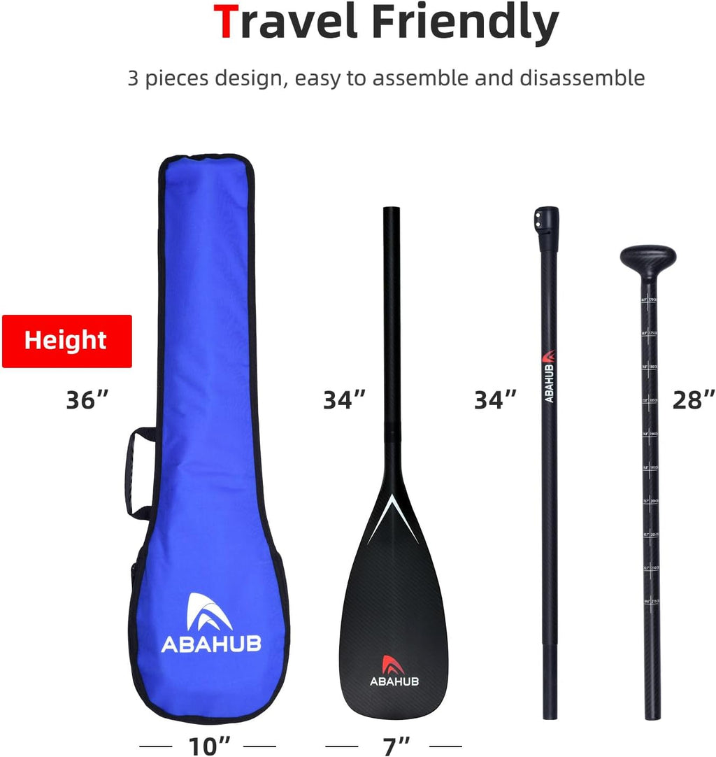 Abahub Carbon Fiber SUP Paddles, 1 x 3 Section Adjustable 67' - 86' Carbon Fiber Shaft, Lightweight Stand-up Paddle Oars for Paddleboards, with a Carrying Bag