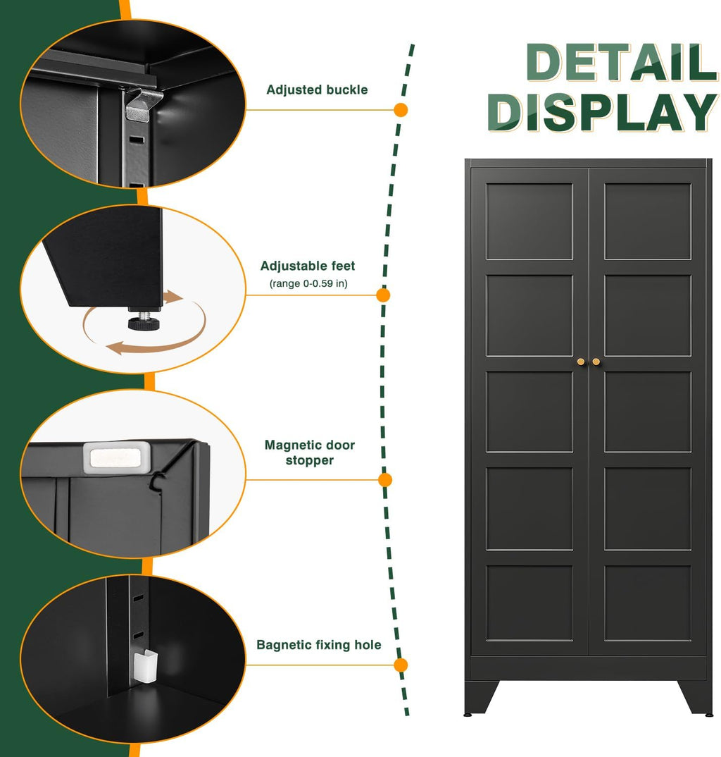 Letaya 71' H Metal Storage Cabinet with 2 Doors and 4 Shelves,Tall Kitchen Pantry Cabinets,Utility Pantry Organizers for Cupboard/Dining/Bathroom/Home Office/Garage (Black, 71' H x 16' D x 32' W)
