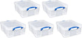 Really Useful Box 5 Pack 17L Plastic Storage Bins with Snap Lids and Clip Lock, Clear