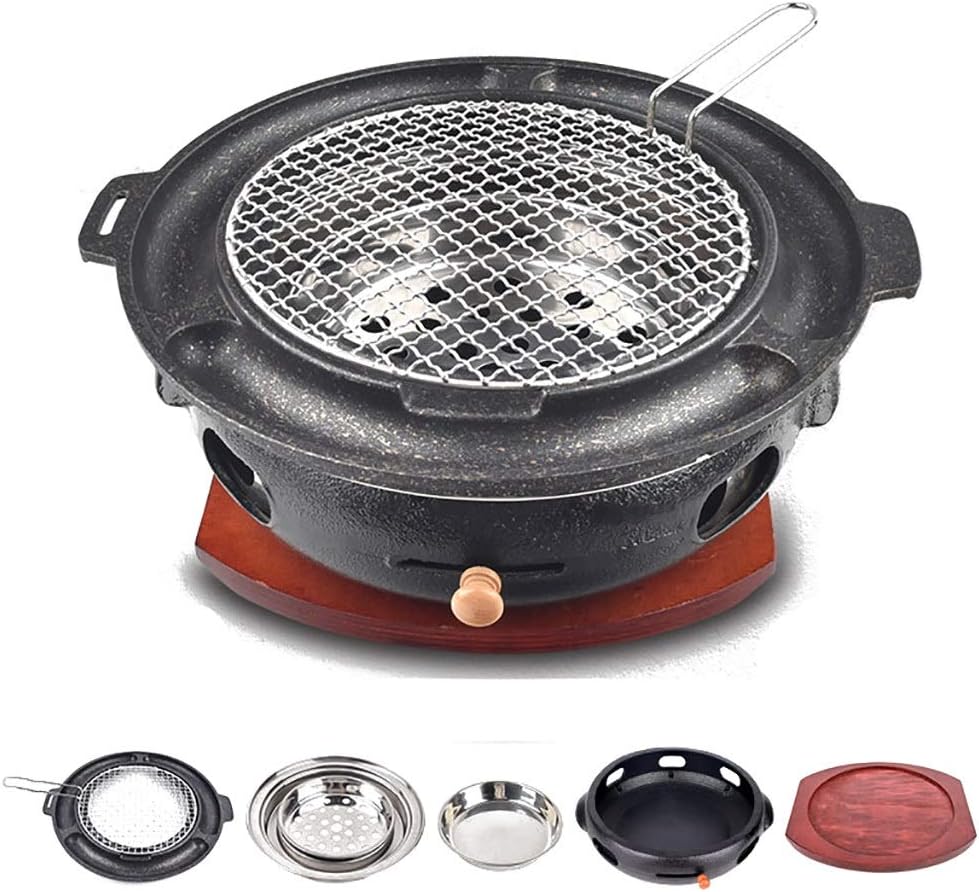 Portable BBQ Grill, Korean Cast Iron BBQ Grill 33cm x 12cm Multicolor Indoor Outdoor For 5-8 People(K)