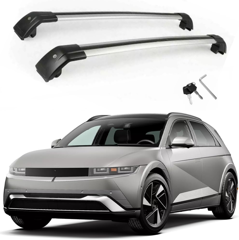 Lockable Roof Rack Cross Bars Compatible with Hyundai Ioniq 5 2022 2023 2024 2025 SEL XRT Limited（with roof Rails） Luggage Cargo Carrier Anti-Theft Metal Roof Rack Cross Rails 240lbs Silver Black