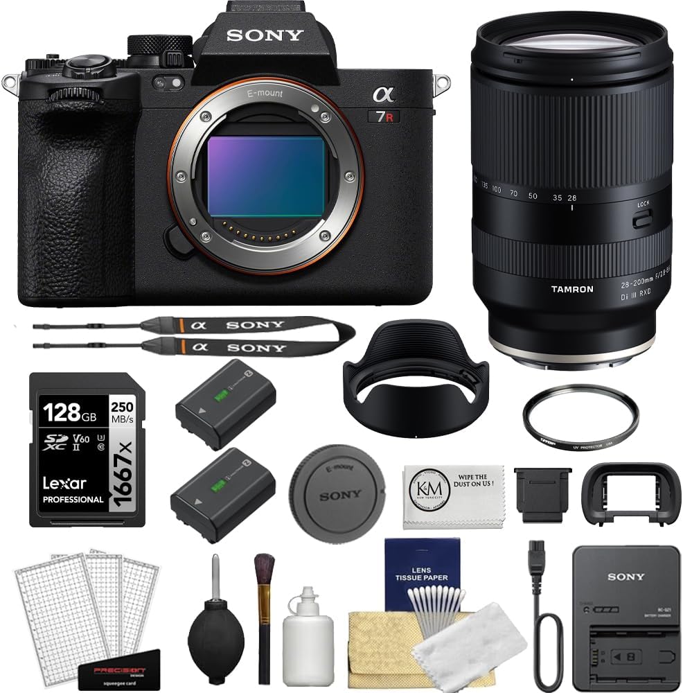 Sony Alpha a7R V Mirrorless Digital Camera Bundle with Tamron 28-200mm F2.8-5.6 Di II RXD Lens + Extra Sony NP-FZ100 Battery +128GB Memory Card + Screen Protectors + Cleaning Kit + Microfiber Cloth