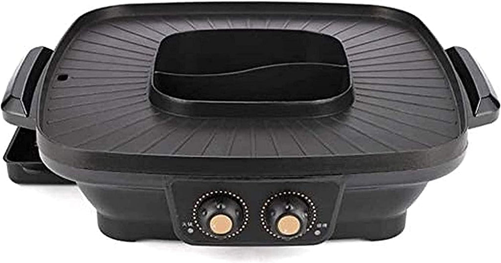 Korean BBQ Grill Household Multi-function Electric Grill, Hot Pot Integrated Cooker Pot 1600W 2 In 1 BBQ Frying Smokeless and Non-Stick Double Temperature Control, for Fami