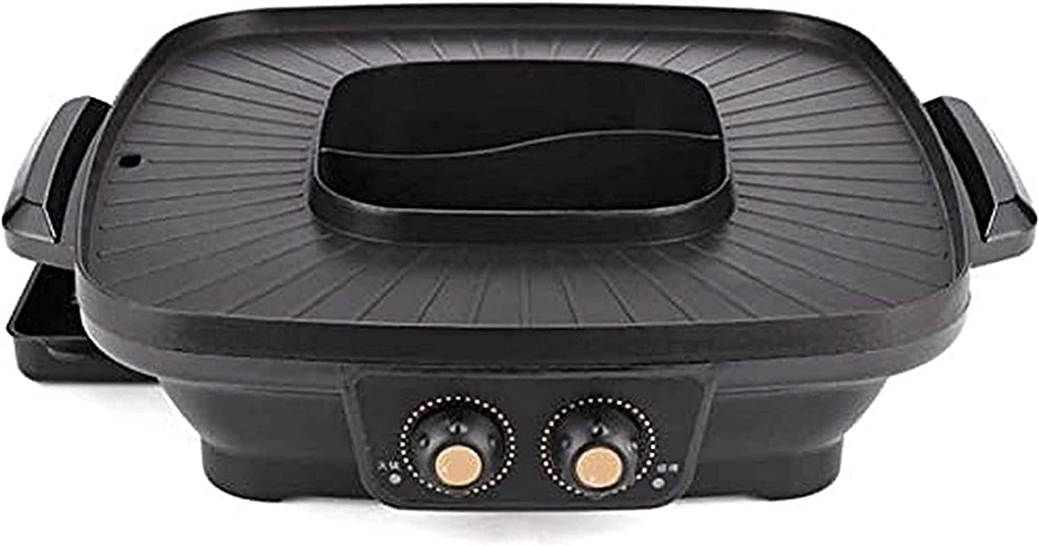 Korean BBQ Grill Household Multi-function Electric Grill, Hot Pot Integrated Cooker Pot 1600W 2 In 1 BBQ Frying Smokeless and Non-Stick Double Temperature Control, for Fami
